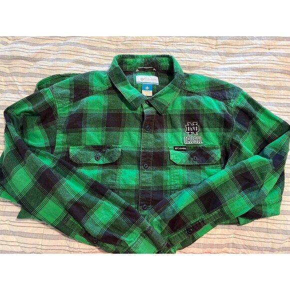 University of Notre Dame Fighting Irish Green & Blue Columbia Flannel Men’s XL - Picture 6 of 9